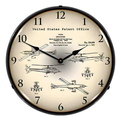 Collectable Sign and Clock 1973 AH-64 Apache Helicopter Patent Blueprint Backlit Wall Clock
