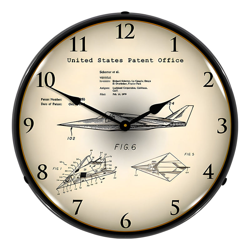 Collectable Sign and Clock 1993 F-17 Nighthawk Stealth Fighter Patent Blueprint Backlit Wall Clock
