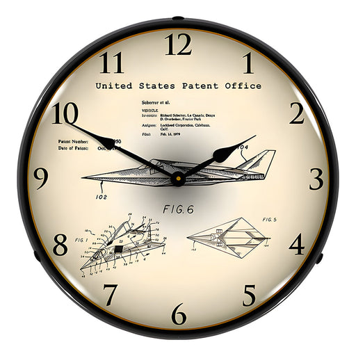 Collectable Sign and Clock 1993 F-17 Nighthawk Stealth Fighter Patent Blueprint Backlit Wall Clock