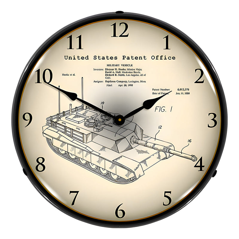 Collectable Sign and Clock 1995 M1A2 Abrams Main Battle Tank Patent Blueprint Backlit Wall Clock