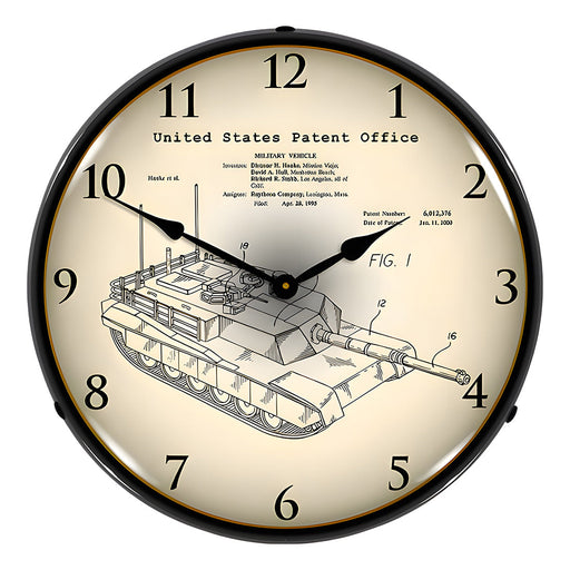 Collectable Sign and Clock 1995 M1A2 Abrams Main Battle Tank Patent Blueprint Backlit Wall Clock