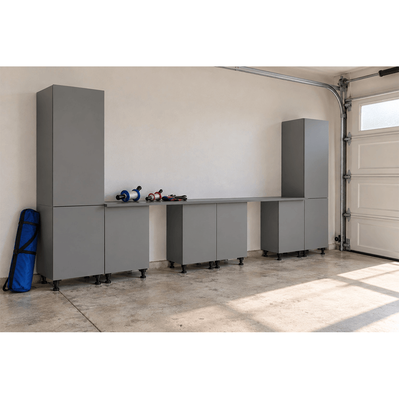 Klovo Grey 8-Piece Garage Cabinet System with Laminated Worktops