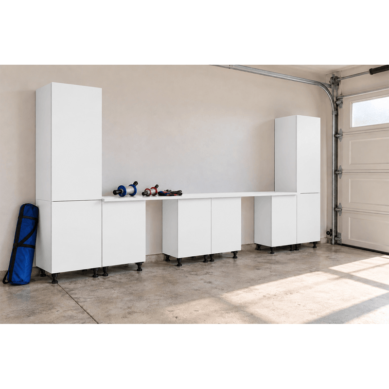 Klovo White 8-Piece Garage Cabinet System with Laminated Worktops