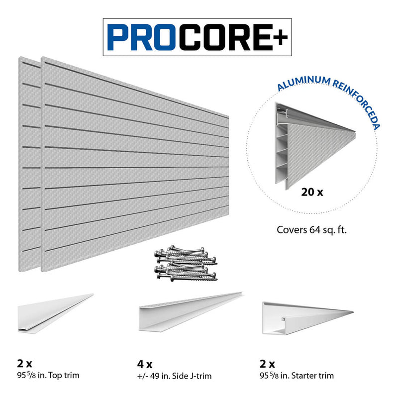 Proslat PROCORE+ Silver Gray Carbon Fiber Slatwall Ultimate Bundle | 37709K | Garage Giant