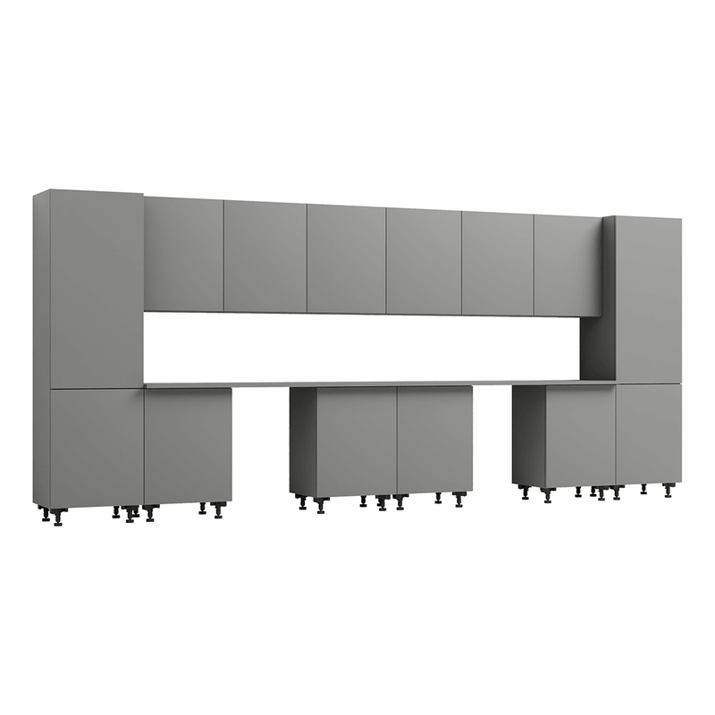 Klovo Grey 14-Piece Garage Cabinet System with Laminated Worktops