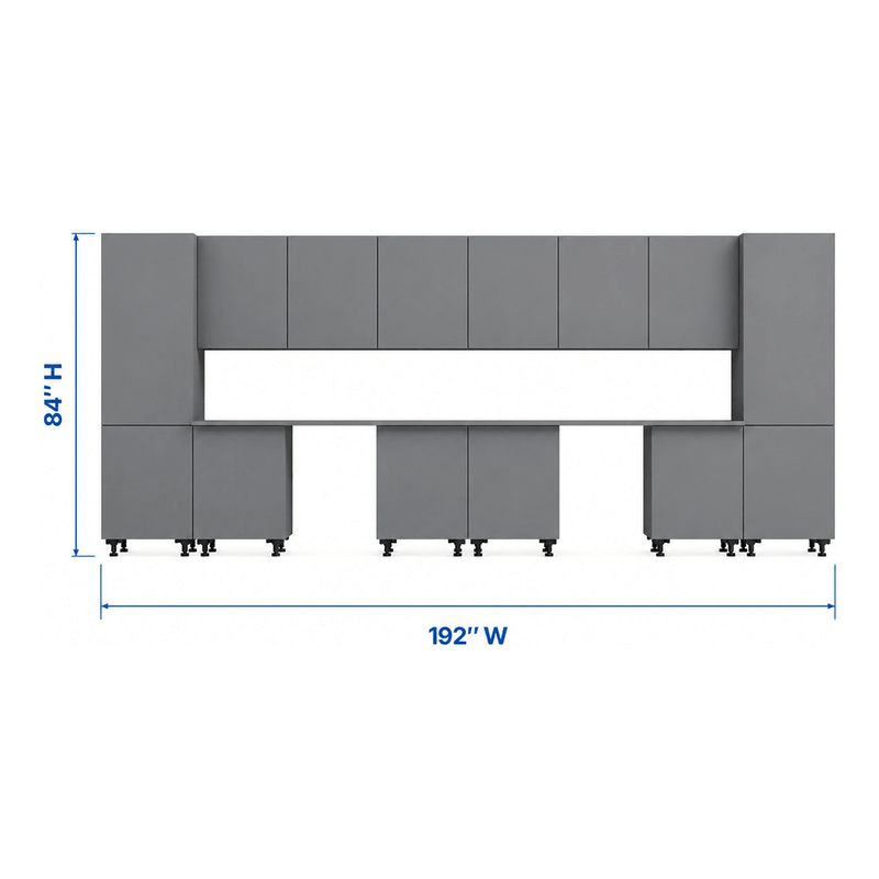 Klovo Grey 14-Piece Garage Cabinet System with Laminated Worktops