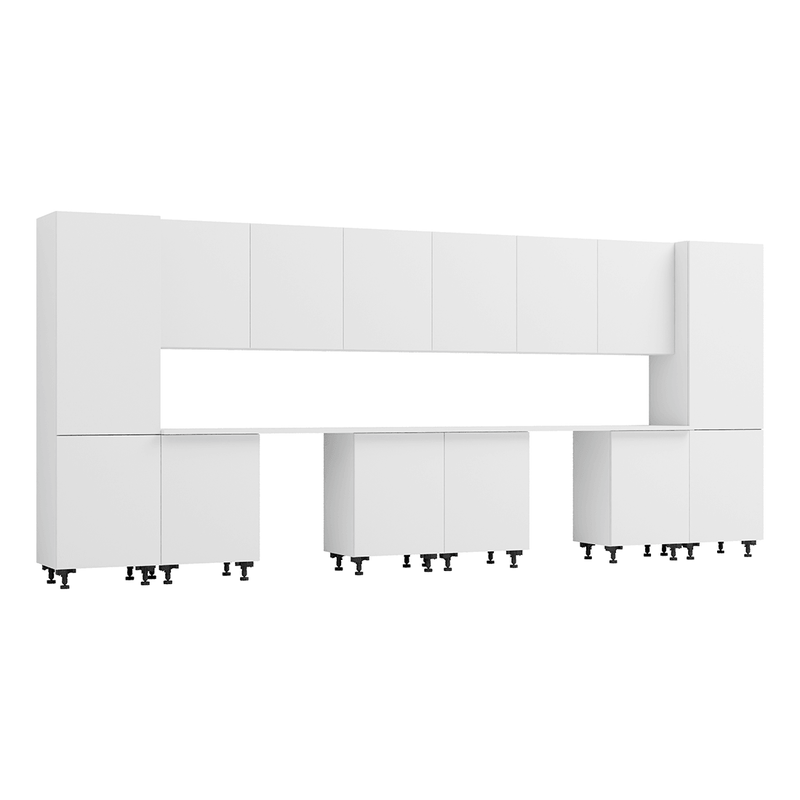 Klovo White 14-Piece Garage Cabinet System with Laminated Worktops