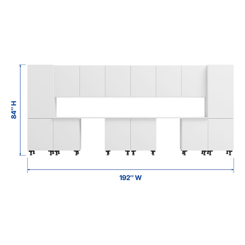 Klovo White 14-Piece Garage Cabinet System with Laminated Worktops