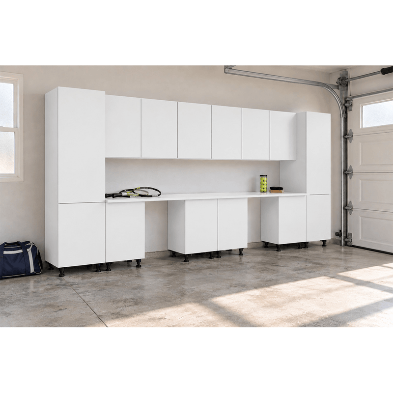 Klovo White 14-Piece Garage Cabinet System with Laminated Worktops