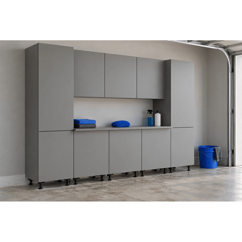 Klovo Grey 9-Piece Garage Cabinet System with Laminated Worktop