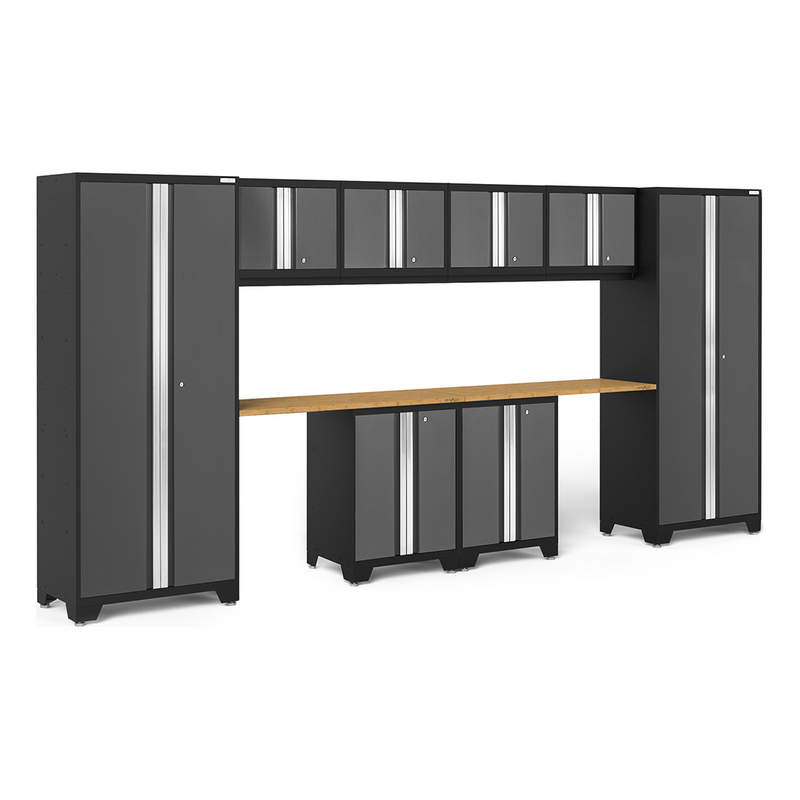 NewAge Products Bold Grey 10-Piece Garage Cabinet System with Bamboo Worktops