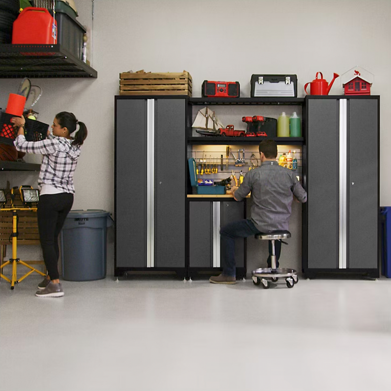 NewAge Products Bold Grey 10-Piece Garage Cabinet System with Bamboo Worktops
