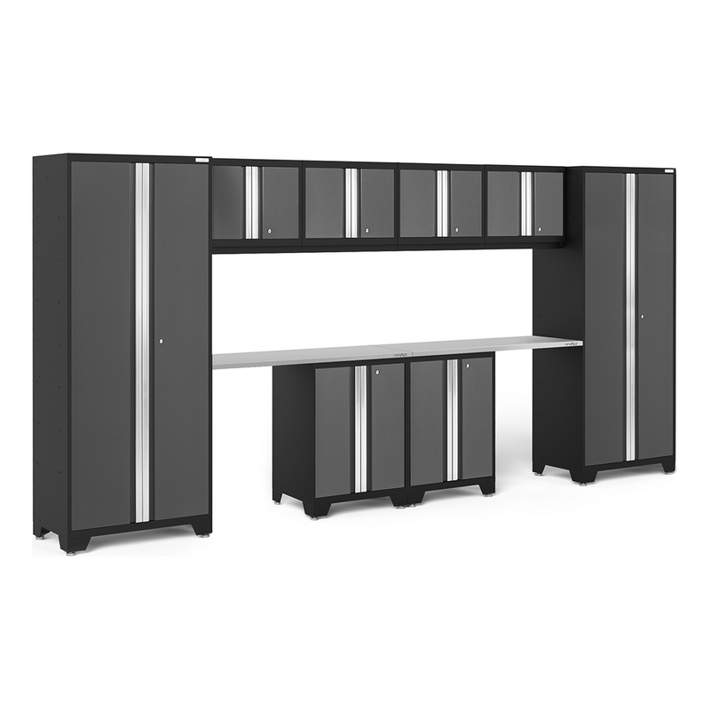 NewAge Products Bold Grey 10-Piece Garage Cabinet System with Stainless Steel Worktops