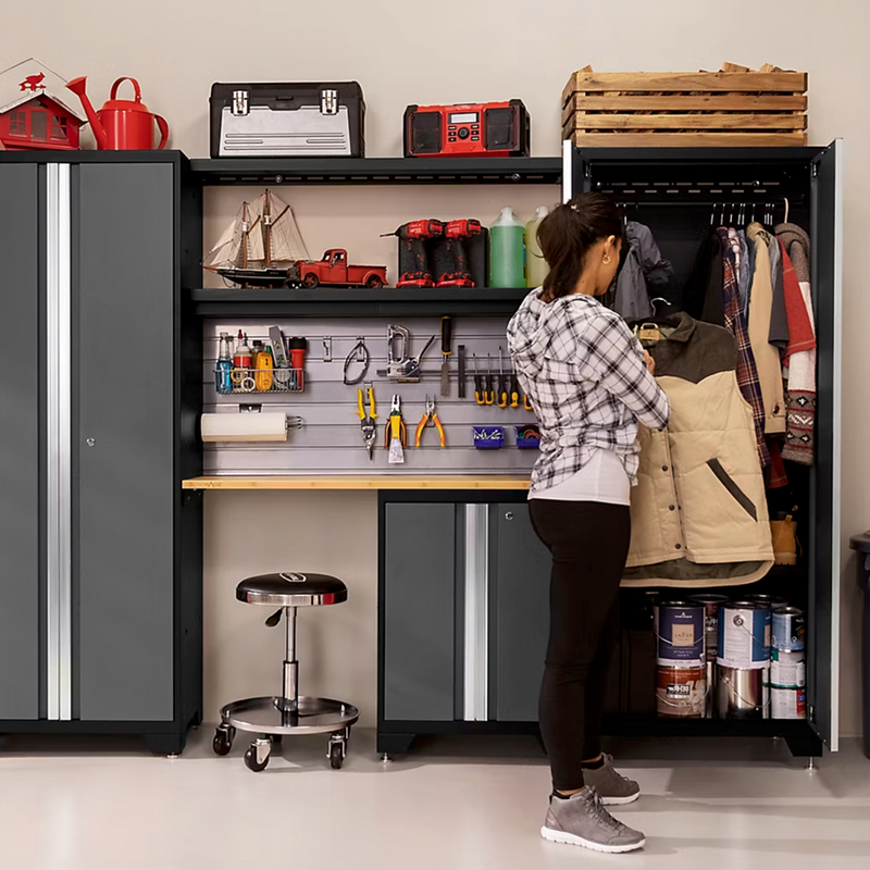NewAge Products Bold Grey 10-Piece Garage Cabinet System with Stainless Steel Worktops