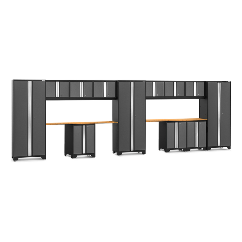 NewAge Products Bold Grey 14-Piece Garage Cabinet Set with Bamboo Worktops