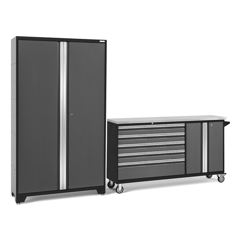 NewAge Products Bold Grey 3-Piece Garage Cabinet System with Stainless Steel Worktop