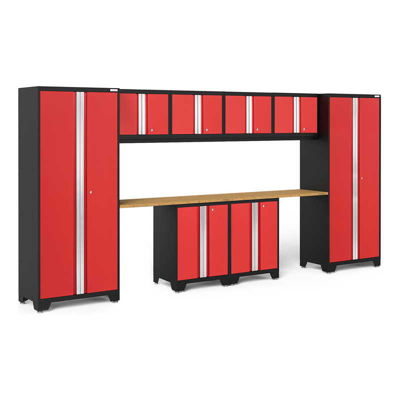 NewAge Products Bold Red 10-Piece Garage Cabinet System with Bamboo Worktops
