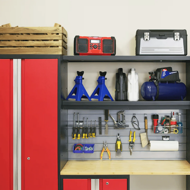 NewAge Products Bold Red 10-Piece Garage Cabinet System with Bamboo Worktops