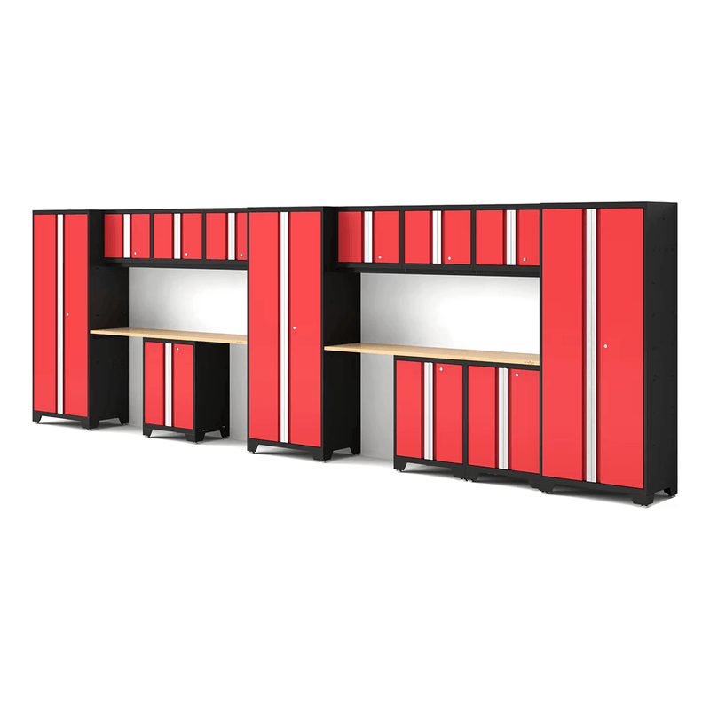 NewAge Products Bold Red 14-Piece Garage Cabinet Set with Bamboo Worktops