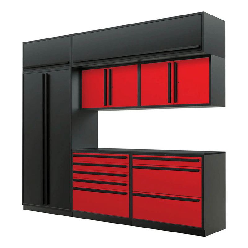 Proslat Special Edition Red and Black 8-Piece Garage Cabinet Set with Powder Coated Countertop