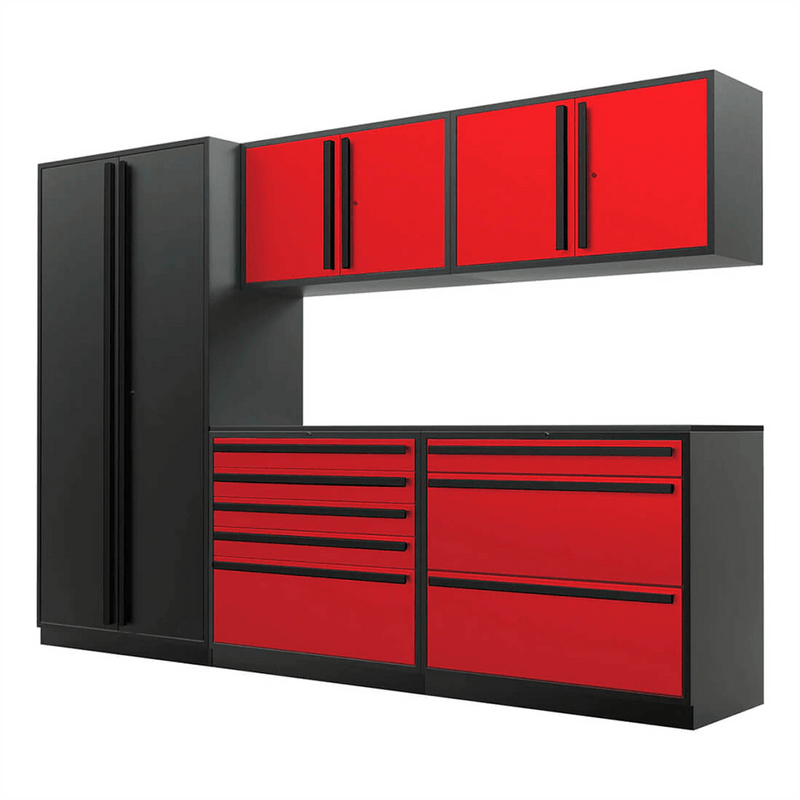 Proslat Special Edition Red and Black 6-Piece Garage Cabinet Set with Powder Coated Countertop