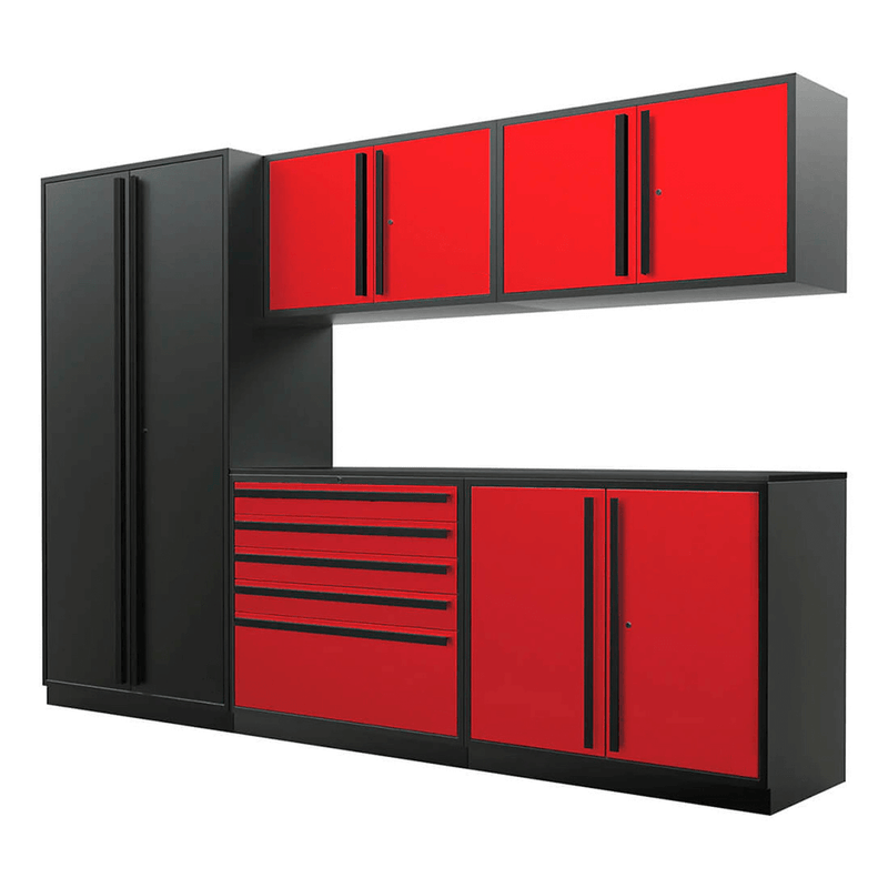Proslat Special Edition Red and Black 6-Piece Garage Cabinet System with Powder Coated Countertop
