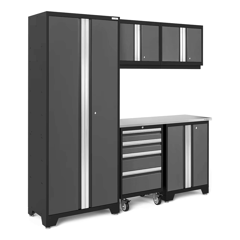 NewAge Products Bold Grey 6-Piece Garage Cabinet System with Stainless Steel Worktop