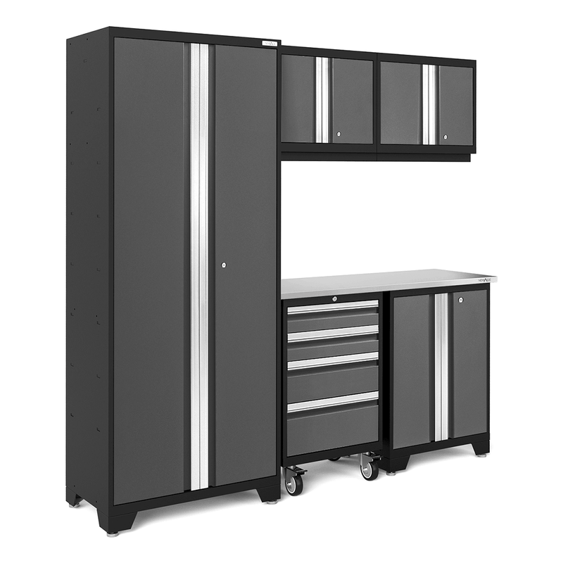 NewAge Products Bold Grey 6-Piece Garage Cabinet System with Stainless Steel Worktop