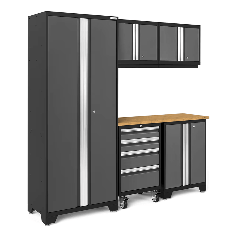 NewAge Products Bold Grey 6-Piece Garage Cabinet System with Bamboo Worktop