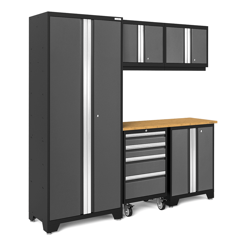 NewAge Products Bold Grey 6-Piece Garage Cabinet System with Bamboo Worktop
