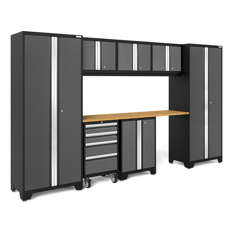 NewAge Products Bold Grey 8-Piece Garage Cabinet System with Bamboo Worktop