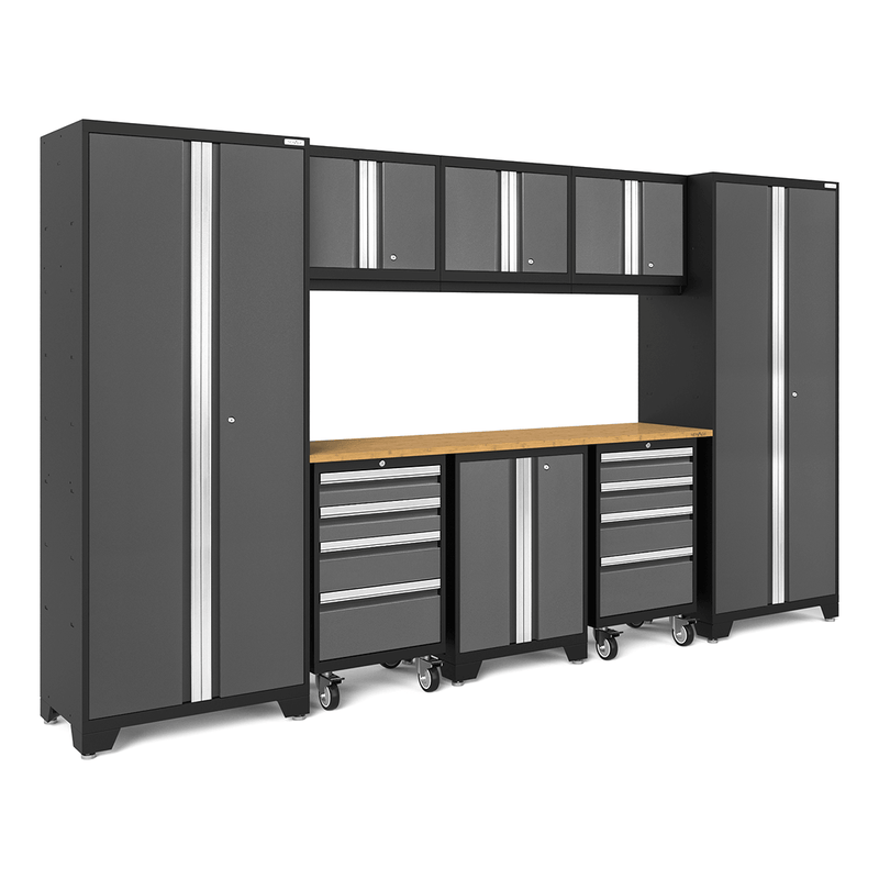 NewAge Products Bold Grey 9-Piece Garage Cabinet Set with Bamboo Worktop
