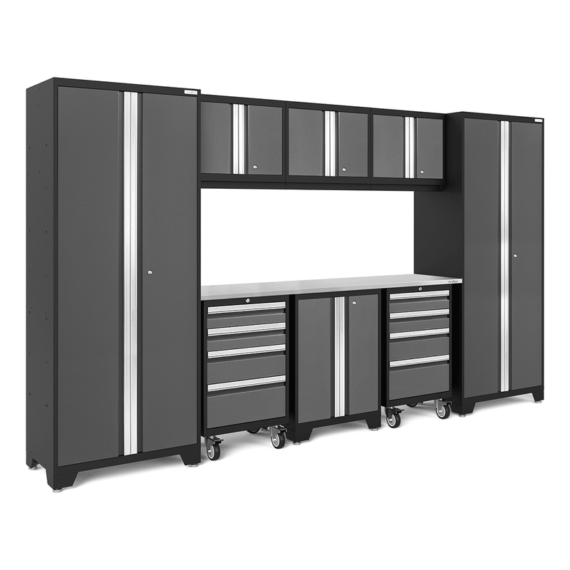 NewAge Products Bold Grey 9-Piece Garage Cabinet Set with Stainless Steel Worktop