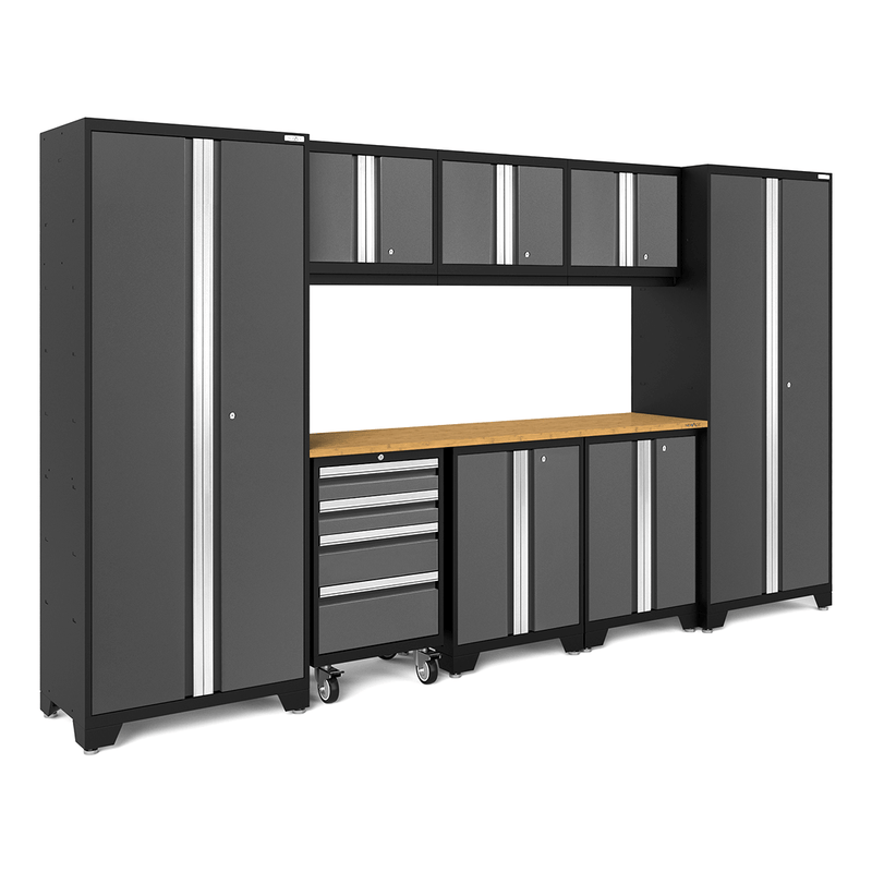 NewAge Products Bold Grey 9-Piece Garage Cabinet System with Bamboo Worktop