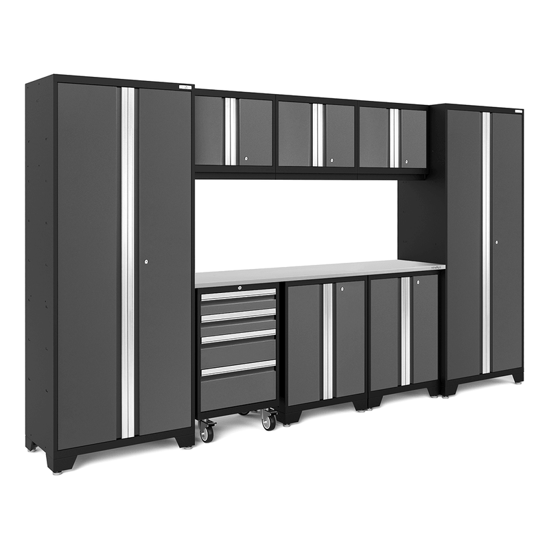 NewAge Products Bold Grey 9-Piece Garage Cabinet System with Stainless Steel Worktop
