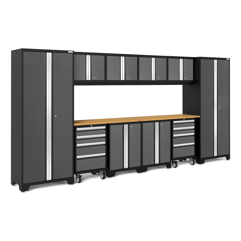 NewAge Products Bold Grey 12-Piece Garage Cabinet System with Bamboo Worktops