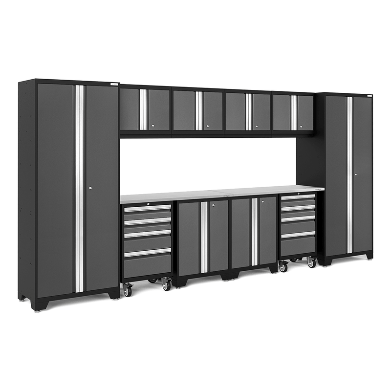 NewAge Products Bold Grey 12-Piece Garage Cabinet System with Stainless Steel Worktops