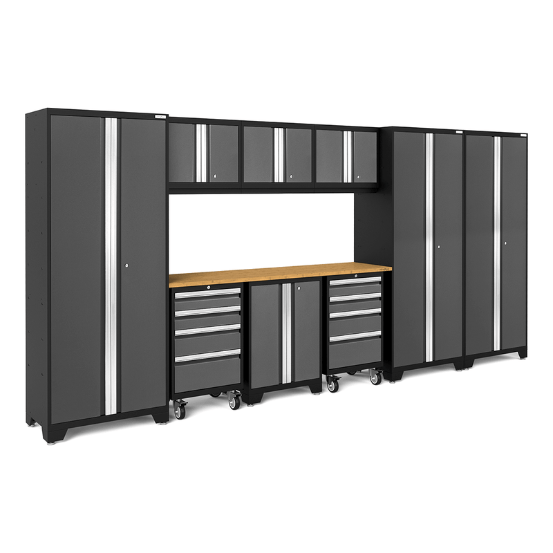 NewAge Products Bold Grey 10-Piece Garage Cabinet System with Bamboo Worktop