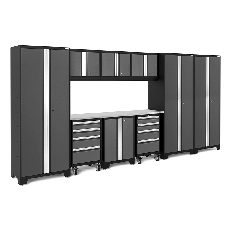 NewAge Products Bold Grey 10-Piece Garage Cabinet System with Stainless Steel Worktop