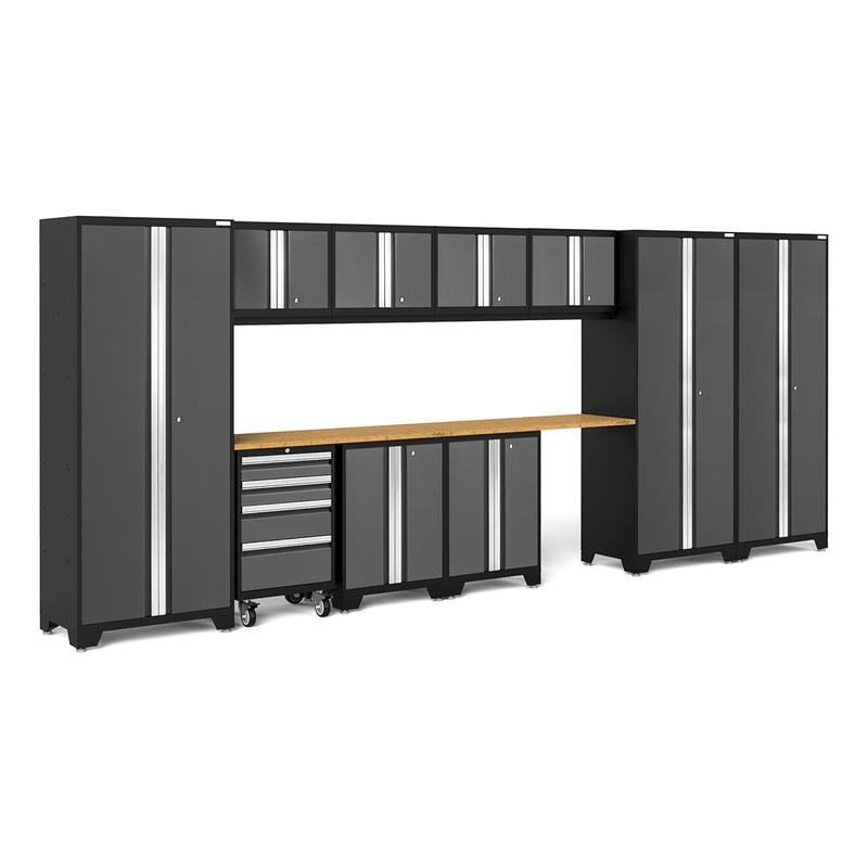 NewAge Products Bold Grey 12-Piece Garage Cabinet Set with Bamboo Worktops