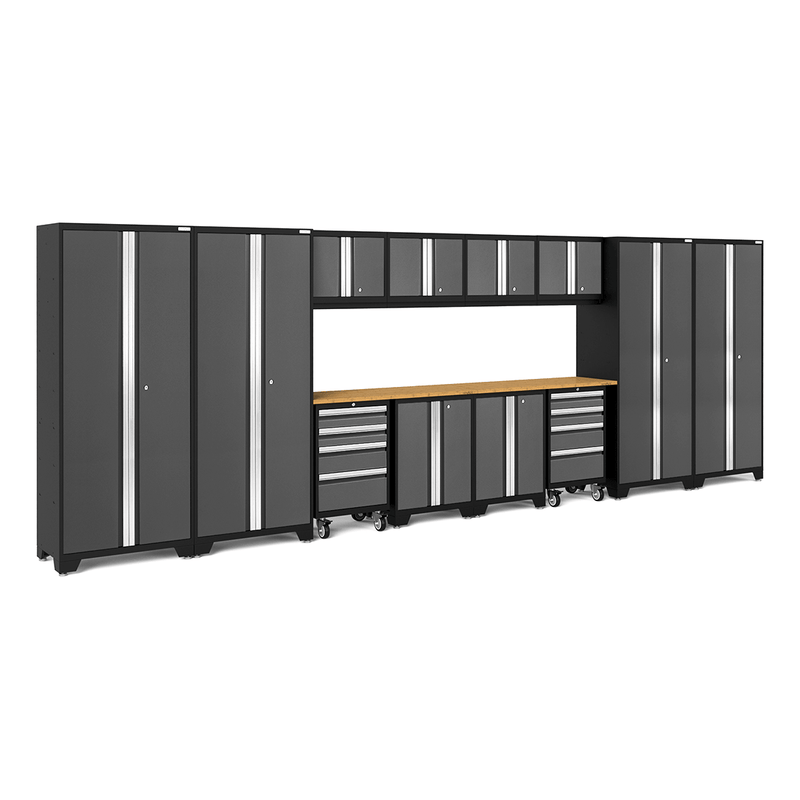 NewAge Products Bold Grey 14-Piece Garage Cabinet System with Bamboo Worktops
