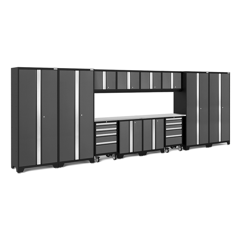 NewAge Products Bold Grey 14-Piece Garage Cabinet System with Stainless Steel Worktops