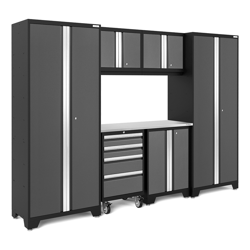 NewAge Products Bold Grey 7-Piece Garage Cabinet System with Stainless Steel Worktop