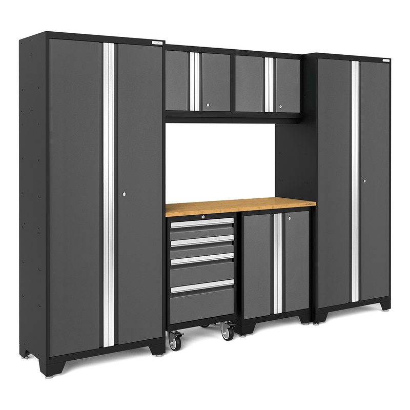 NewAge Products Bold Grey 7-Piece Garage Cabinet System with Bamboo Worktop