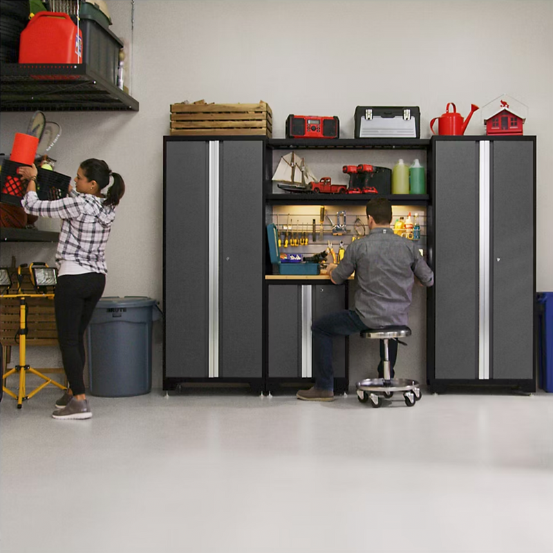 NewAge Products Bold Grey 7-Piece Garage Cabinet System with Bamboo Worktop
