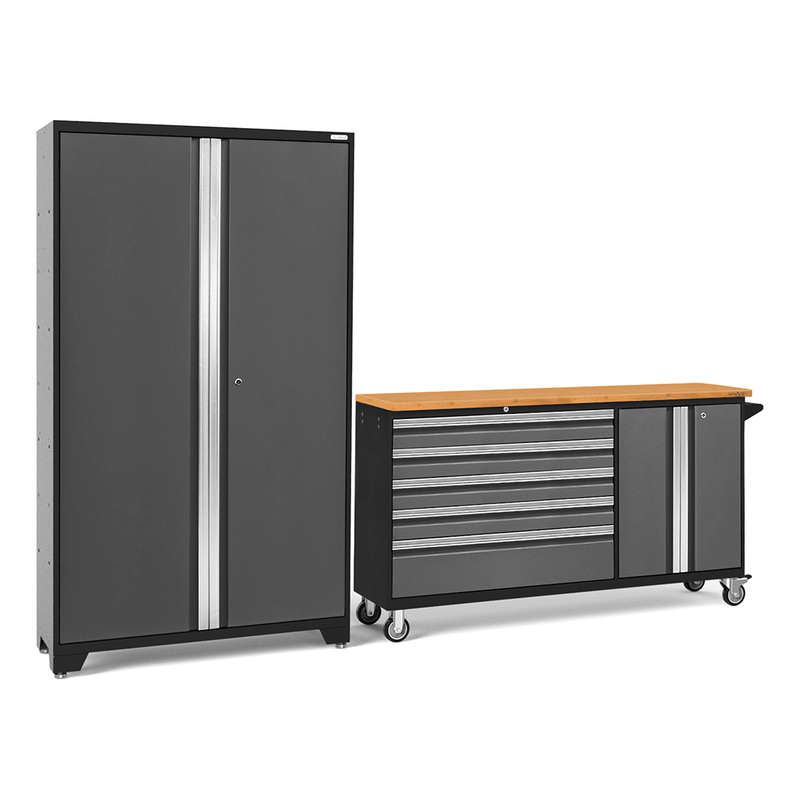 NewAge Products Bold Grey 3-Piece Garage Cabinet System with Bamboo Worktop