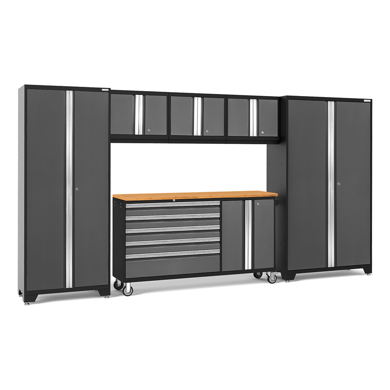 NewAge Products Bold Grey 7-Piece Garage Cabinet Set with Bamboo Worktop