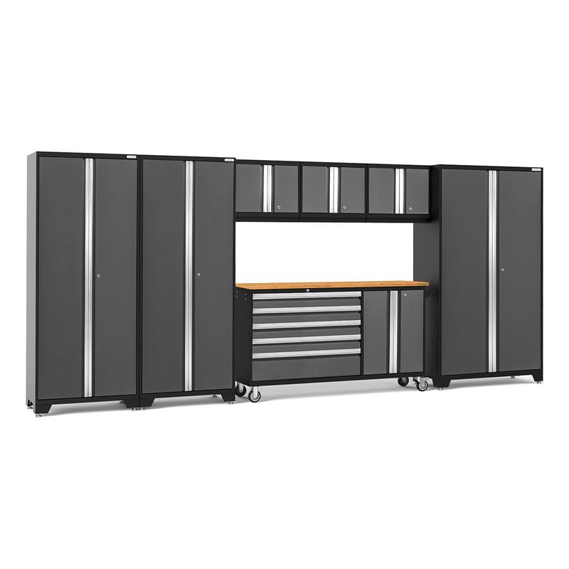 NewAge Products Bold Grey 8-Piece Garage Cabinet Set with Bamboo Worktop