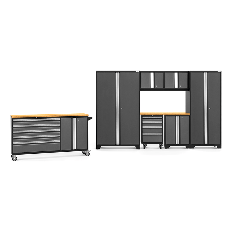 NewAge Products Bold Grey 9-Piece Garage Storage Cabinet System with Bamboo Worktop