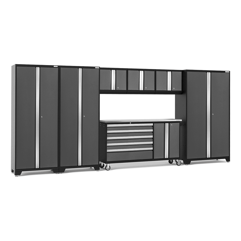 NewAge Products Bold Grey 8-Piece Garage Cabinet Set with Stainless Steel Worktop